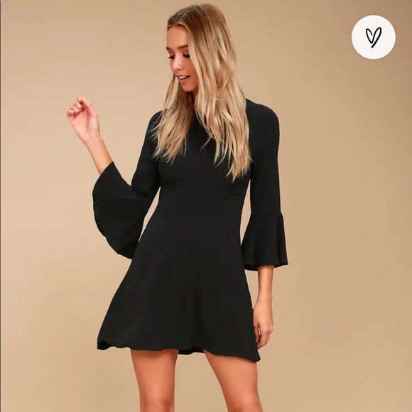 Lulus Center of Attention Black Dress with Bell Sleeves - Picture 1 of 9